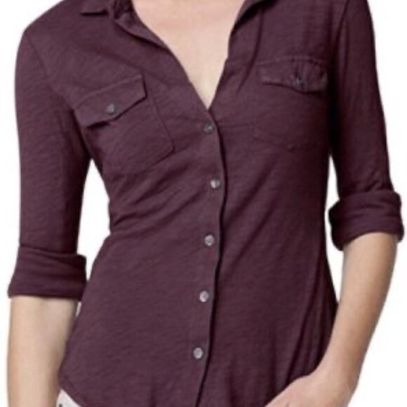 JAMES PERSE HEATHER MAROON POCKET SHIRT - Picture 2 of 6